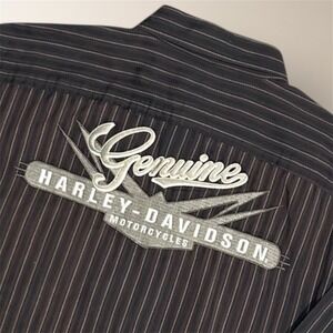 Harley Davidson XL Brown Stripe Long Sleeve Shirt Embroidered Logo Biker Western